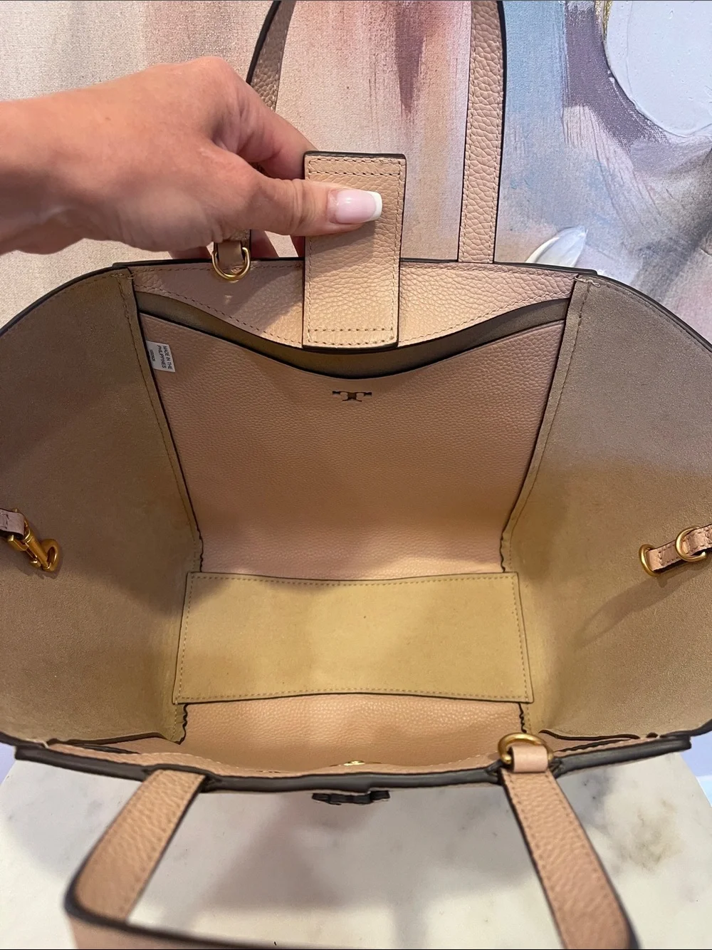 Tory Burch Light Pink McGraw Pebbled Leather Tote